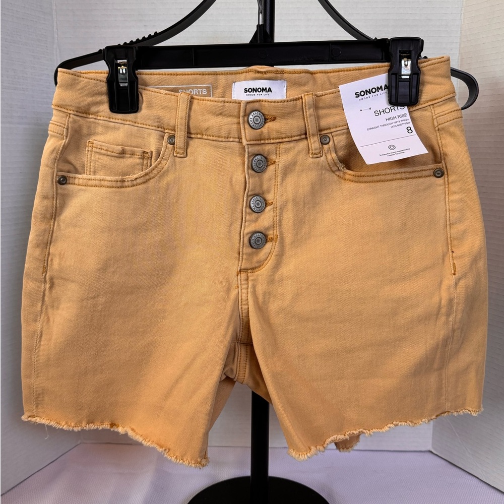 Sonoma High Rise Shorts Size 8 NWT Yellow Raw Hem Button Fly